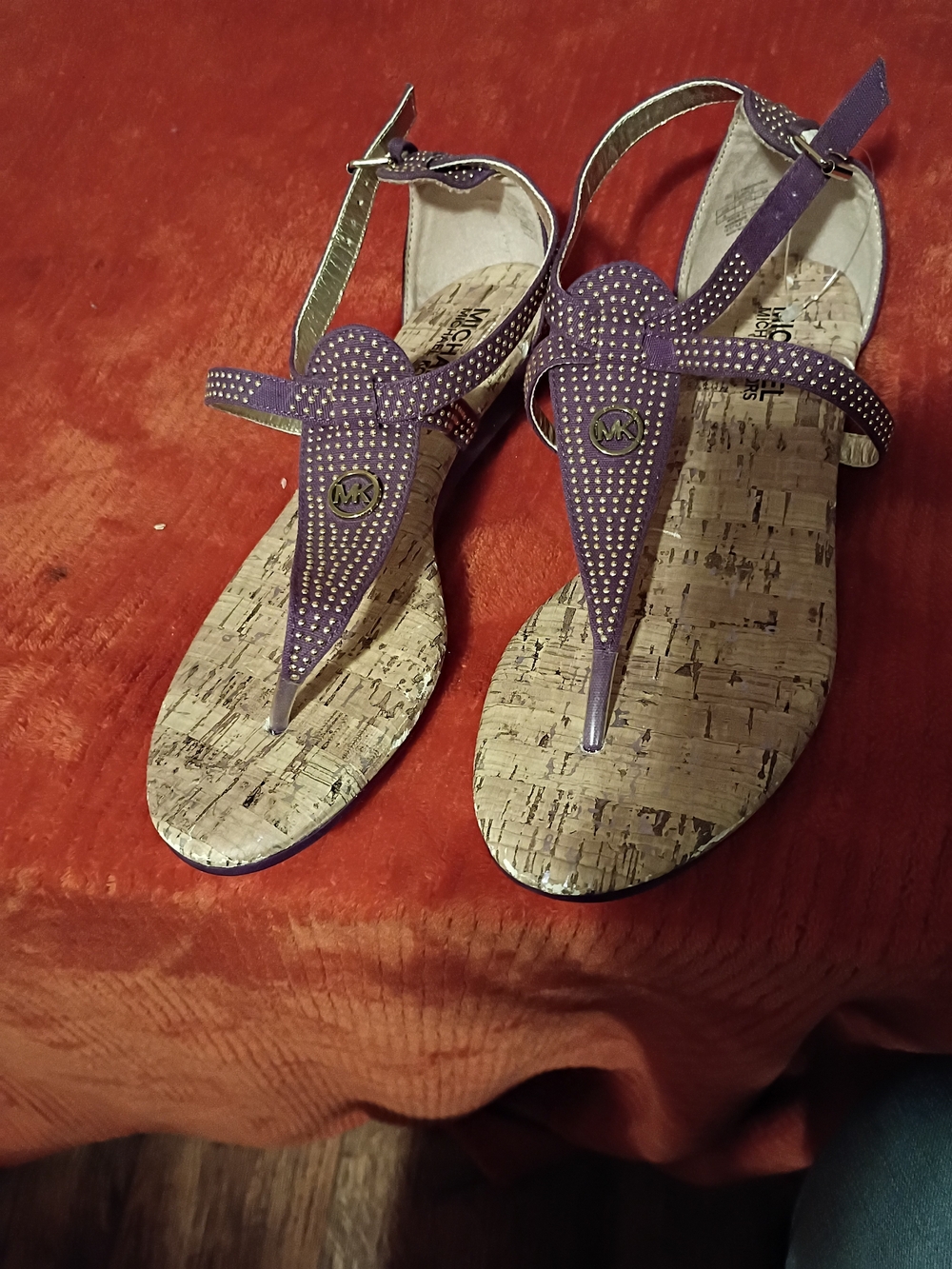 Michael Kors Purple Embellished Cork Thong Sandals Sz 5